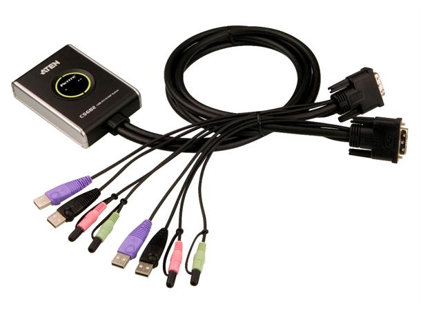 Aten KVM Switch 2-Port DVI DVI USB2 Audio EDID 2xKabel Wired-R 